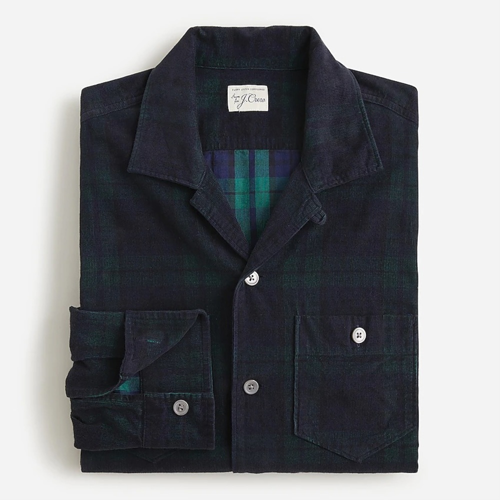 J.Crew Cotton corduroy camp-collar shirt in Navy Forest/Burnt Henna (BJ486 NWT)